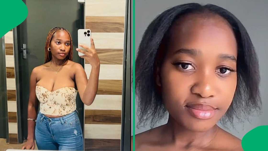 A TikTok video shows a woman unveiling her failed wig installation. A TikTok video shows a woman unveiling her failed wig installation.