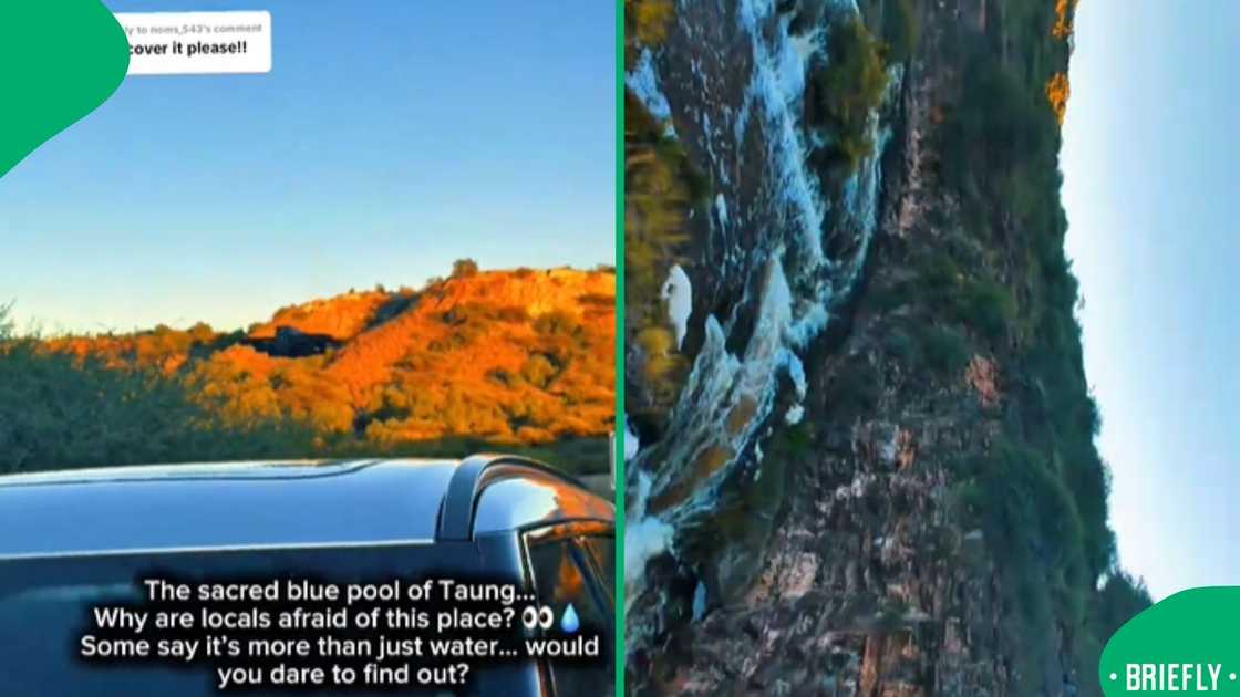 The image on the right captured the drone visual of Taung river The image on the right captured the drone visual of Taung river