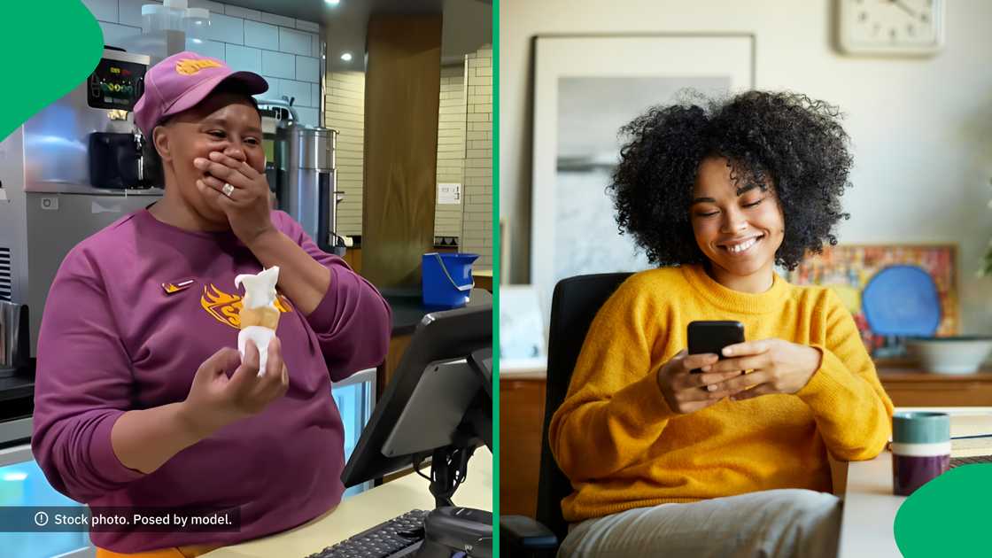 South Africans chuckled by a cashier's reaction from an ice cream challenge. South Africans chuckled by a cashier's reaction from an ice cream challenge.