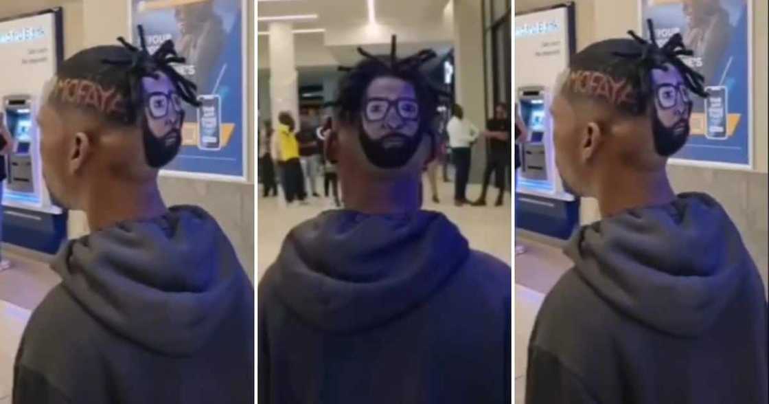 A man had his hair cut with DJ Sbu's face as the artwork, and also with the Mofaya drink brand too. A man had his hair cut with DJ Sbu's face as the artwork, and also with the Mofaya drink brand too.