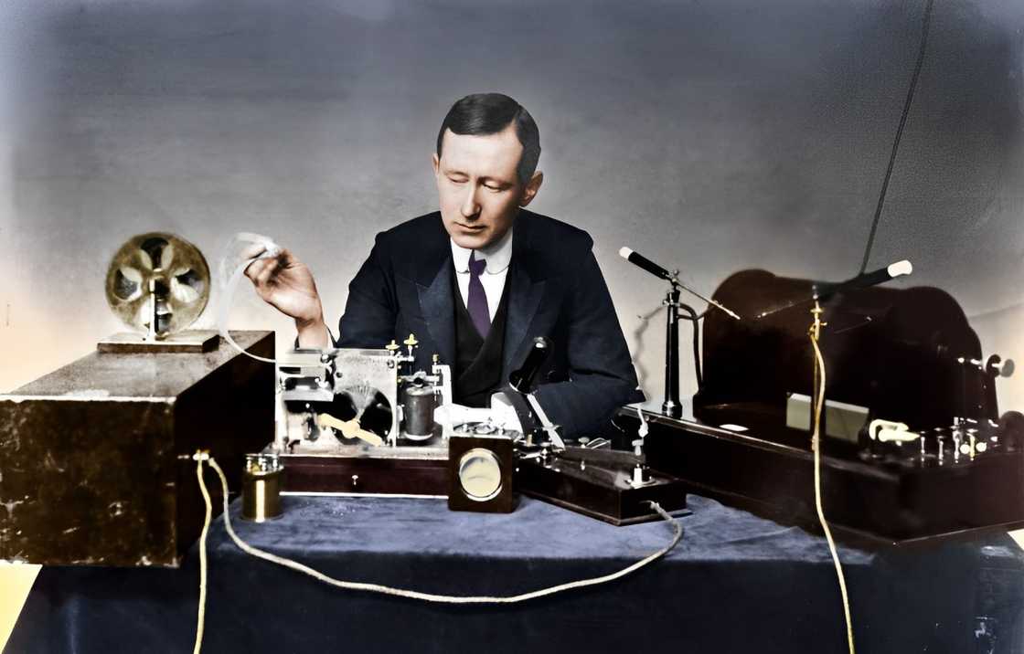 Guglielmo Marconi with typical apparatus