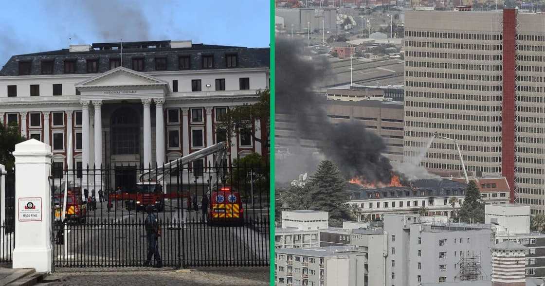 Firefighters are dispatched to extinguish the fire broke out at parliament building in Cape Town Firefighters are dispatched to extinguish the fire broke out at parliament building in Cape Town