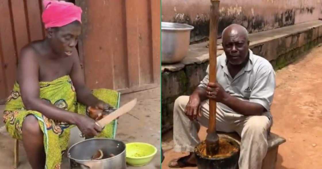 Mr Sanjus' mom and dad cooking a meal together