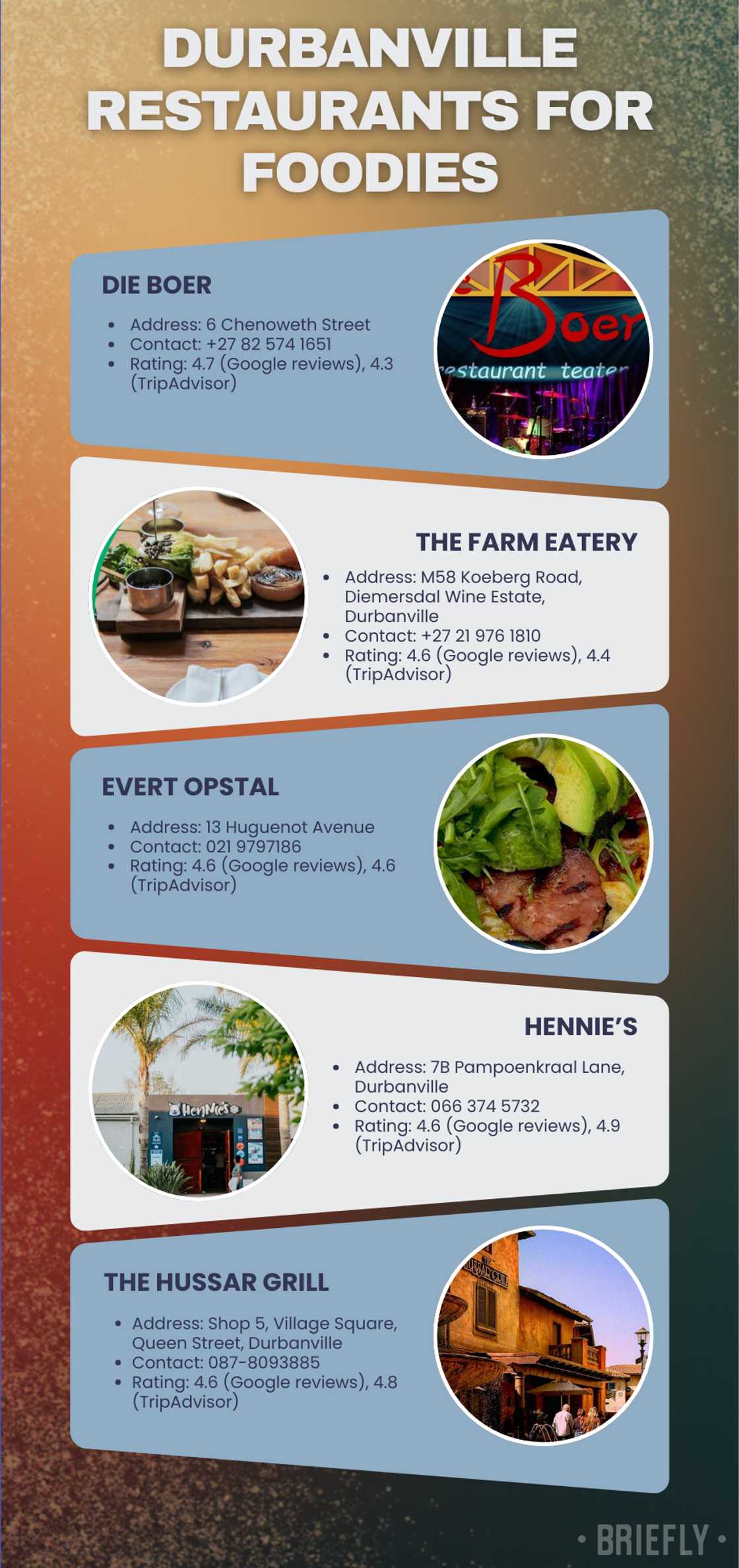 Best Durbanville restaurants for foodies hunting the perfect bite