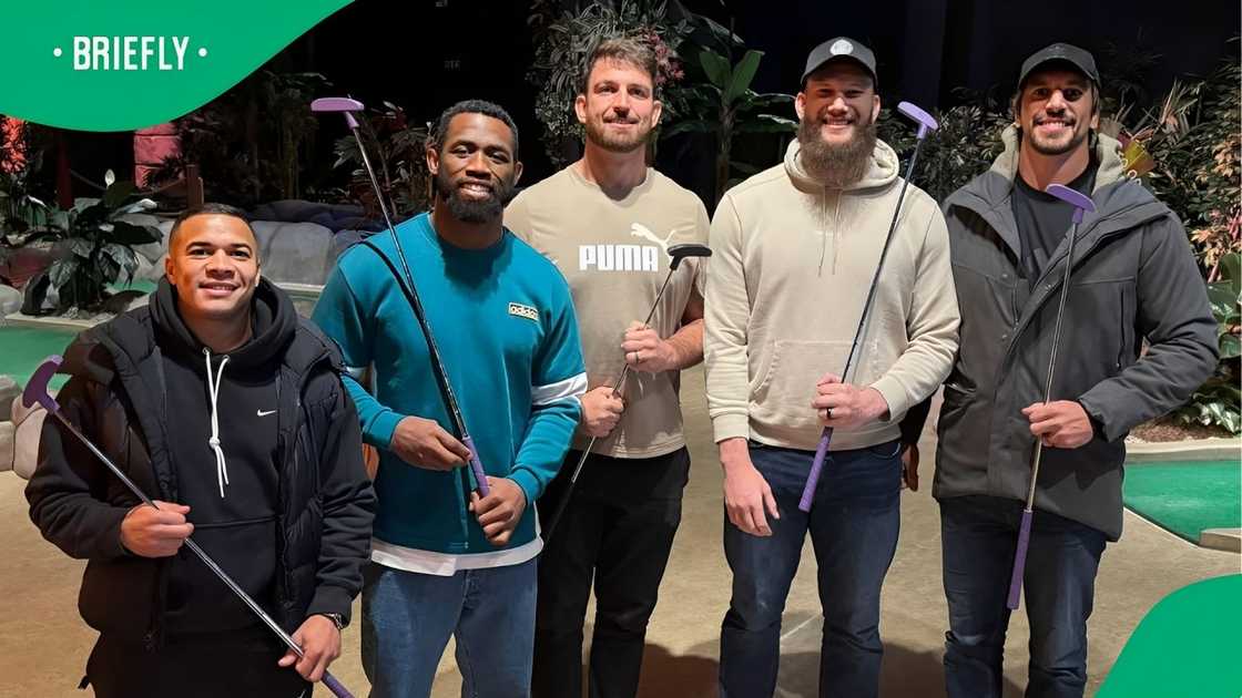 Cheslin Kolbe, Siya Kolisi, Jean Kleyn, RG Snyman and Eben Etzebeth played miniature golf