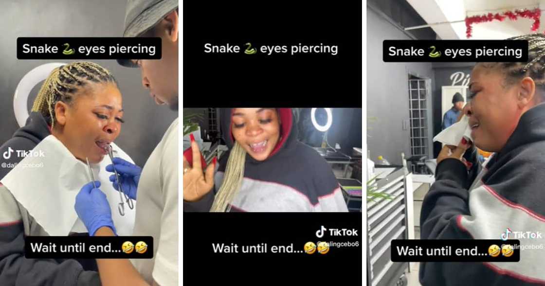 Lady getting tongue pierced on TikTok