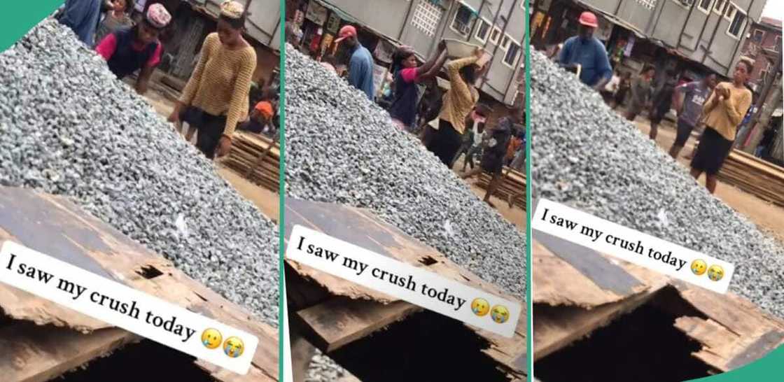 Young man, crush, construction site Young man, crush, construction site