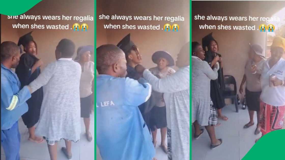 Family fails to convince drunk graduate to remove gown Family fails to convince drunk graduate to remove gown