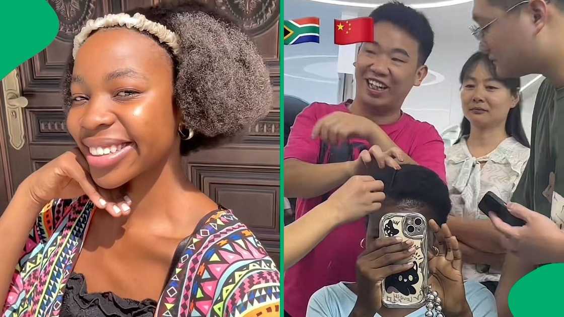 A TikTok video shows a South African woman's hair salon experience in China.