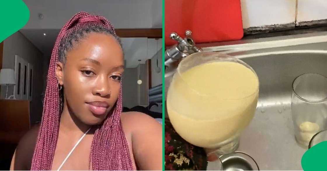 A woman who doesn't drink alcohol poured a glass of Amarula down the drain. A woman who doesn't drink alcohol poured a glass of Amarula down the drain.