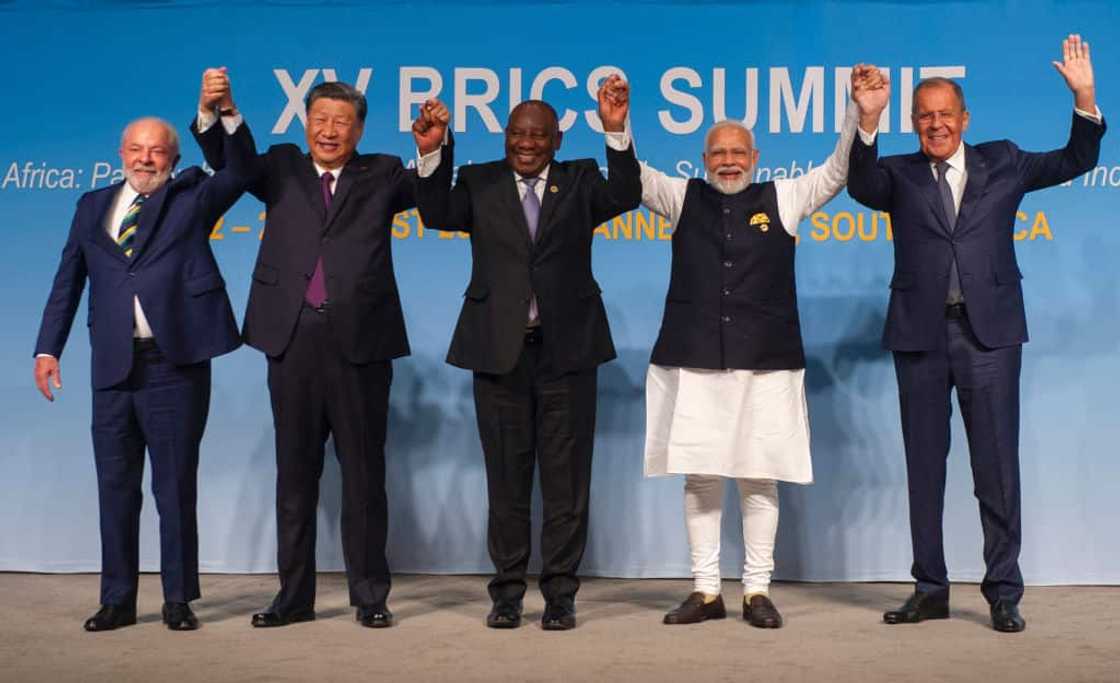 Leaders of the Brics countries pose for a group photo at the 15th Brics Summit in Johannesburg.