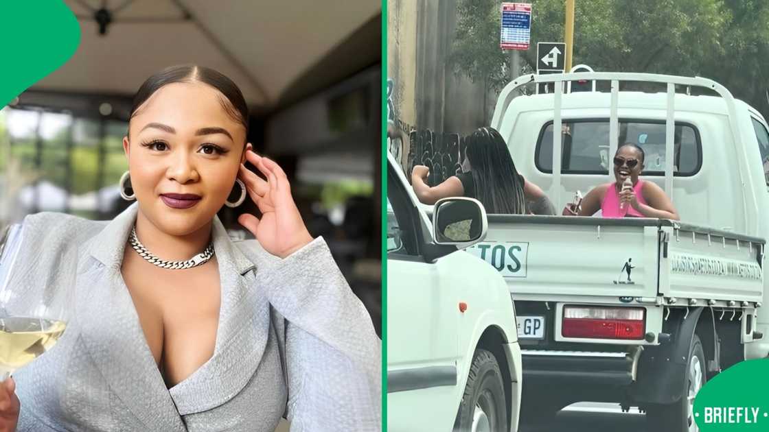 A woman spotted other women dancing in a vehicle. A woman spotted other women dancing in a vehicle.