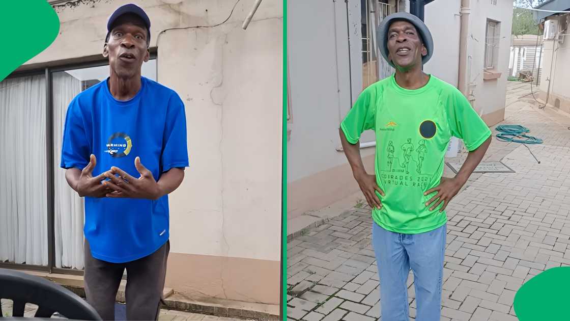 An elderly man jumped up with a fright after seeing a fake snake. An elderly man jumped up with a fright after seeing a fake snake.