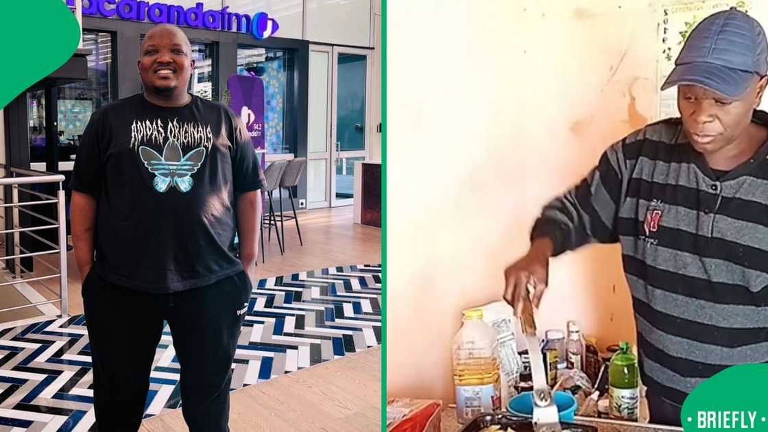 The visual on the right captured malome cooking eggs The visual on the right captured malome cooking eggs