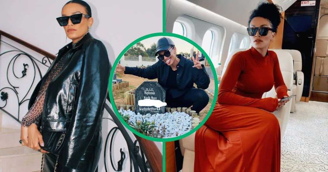 Pearl Thusi slammed for squatting over the late Mampintsha’s grave. Pearl Thusi slammed for squatting over the late Mampintsha’s grave.