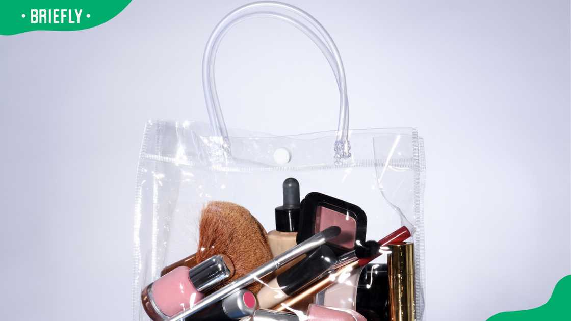 Transparent bag with cosmetic beauty products Transparent bag with cosmetic beauty products