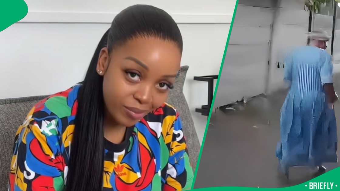 The clip showed gogo running around the yard in her long dress and doek The clip showed gogo running around the yard in her long dress and doek