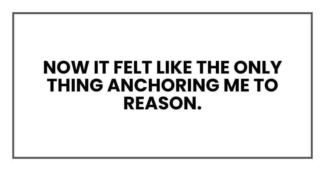Now it felt like the only thing anchoring me to reason. Now it felt like the only thing anchoring me to reason.