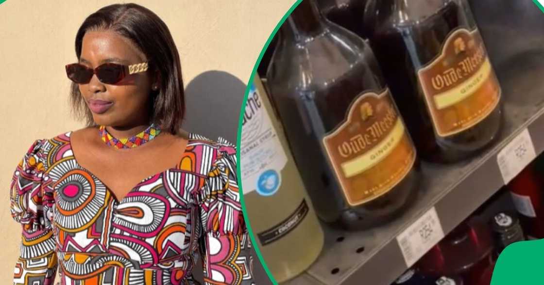 Lady knocks booze off shelf