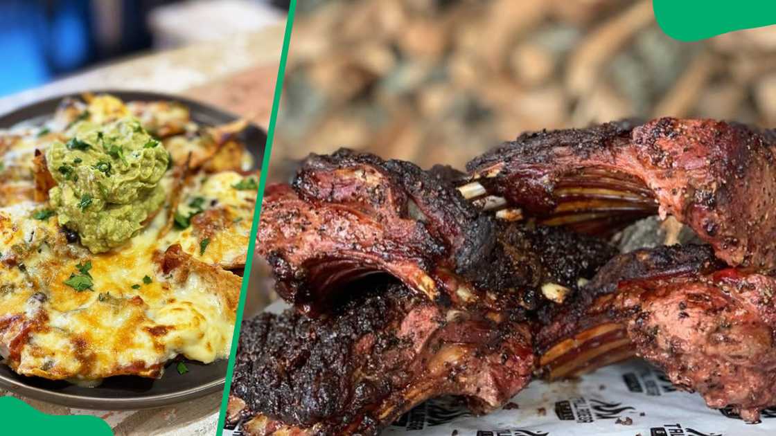 Corn nacho (L). Smoked lamb ribs (R)
