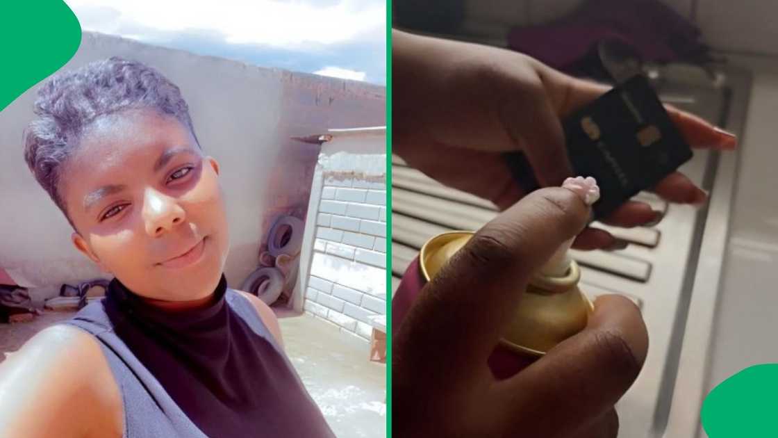 A woman cleaned her bank card to prepare herself for payday. A woman cleaned her bank card to prepare herself for payday.