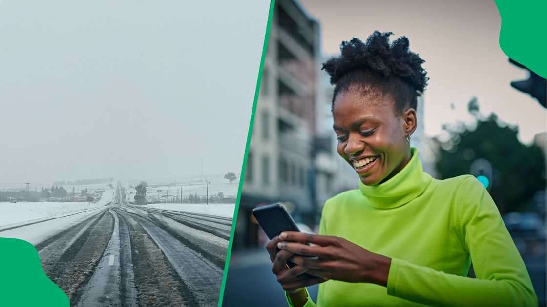 A woman laughing as parts of the country anticipate more snow falling.