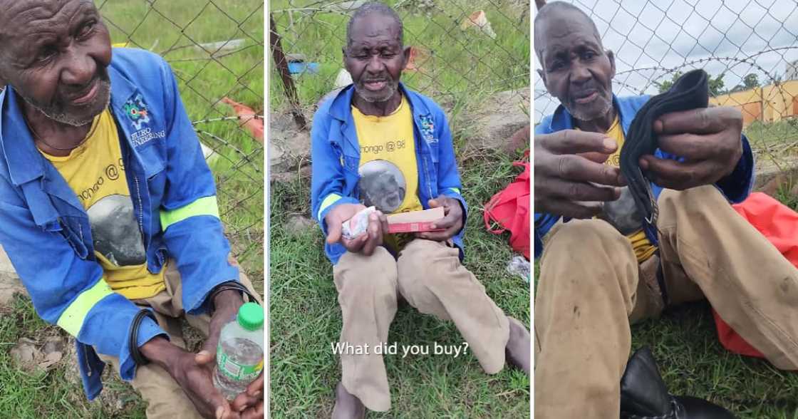 BI Phakathi gave a grateful madala money and new shoes. BI Phakathi gave a grateful madala money and new shoes.