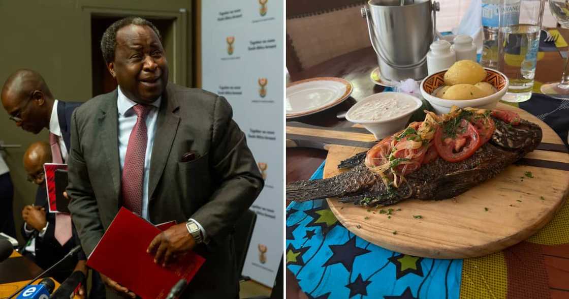 Tito Mboweni shared some snaps of his grilled tilapia dinner in Rwanda. Tito Mboweni shared some snaps of his grilled tilapia dinner in Rwanda.