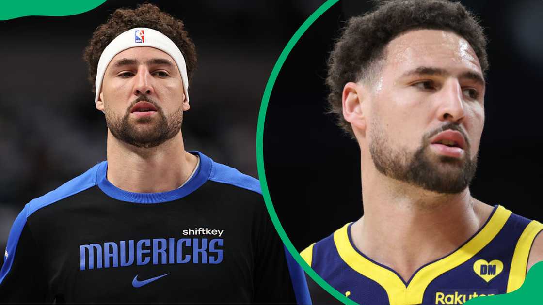 Klay Thompson in Dallas, Texas (L). Klay Thompson in Los Angeles, California (R). Klay Thompson in Dallas, Texas (L). Klay Thompson in Los Angeles, California (R).