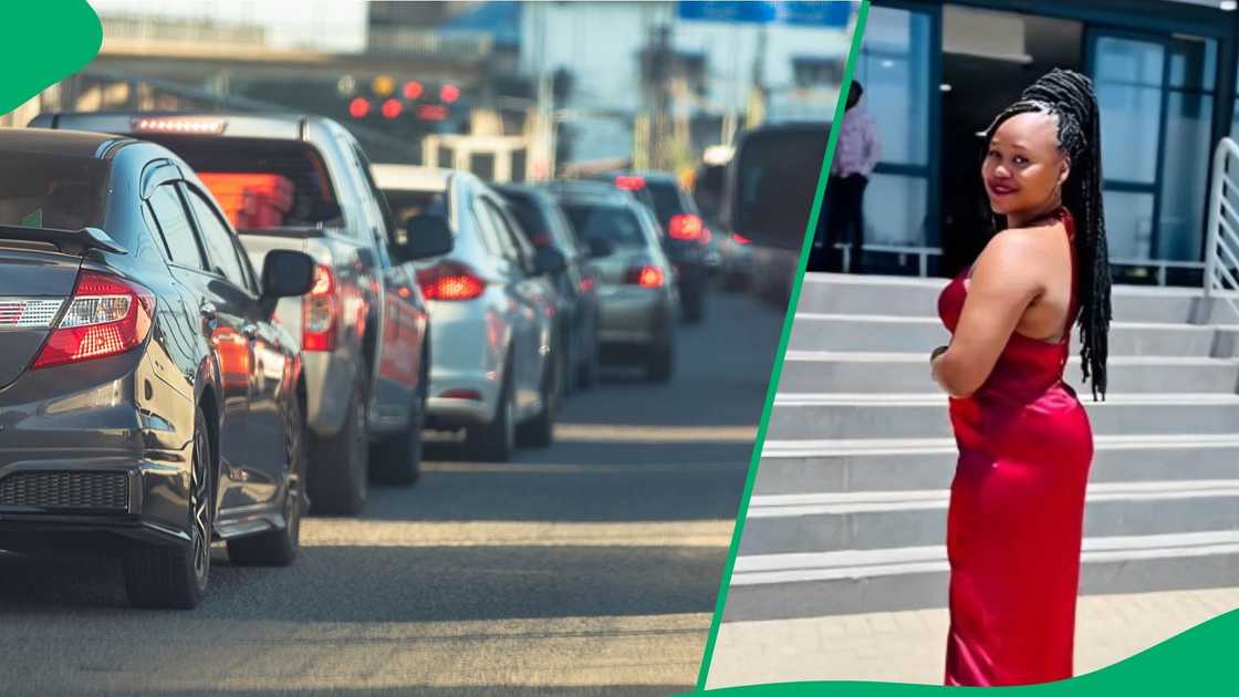 A woman stuck in traffic only filled up her car with R100 petrol. A woman stuck in traffic only filled up her car with R100 petrol.