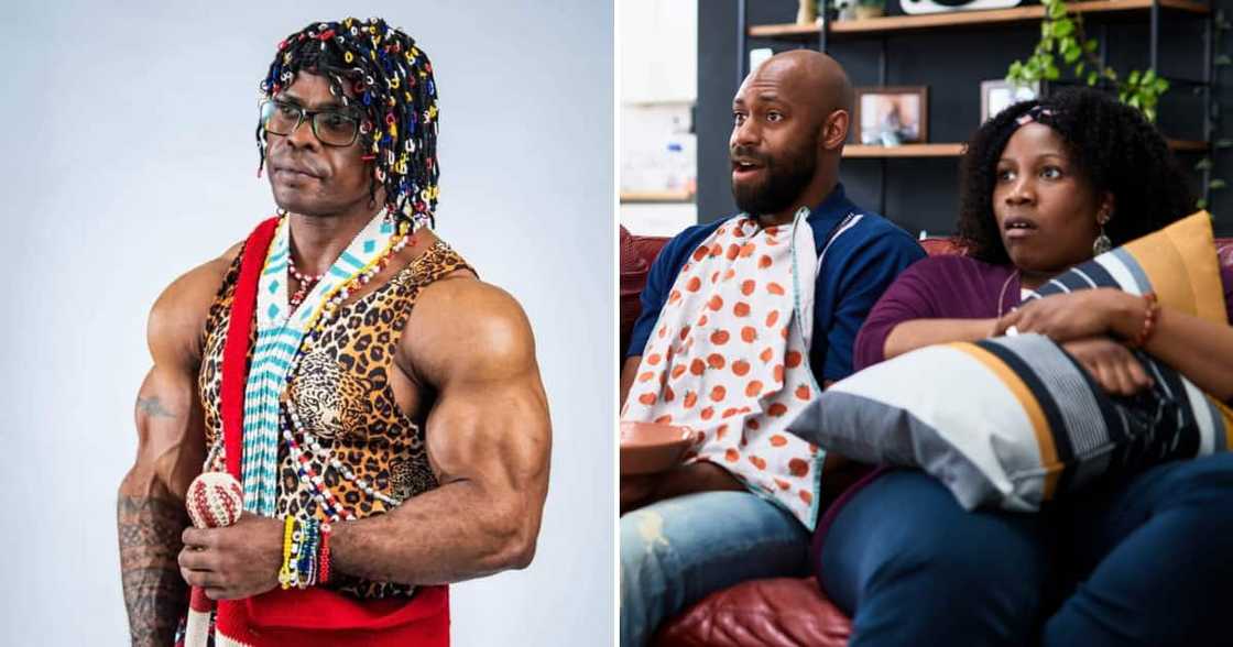 Muscular traditional healer and shocked people Muscular traditional healer and shocked people