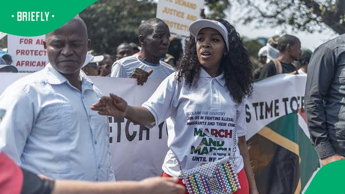 Leader of the anti-illegal immigration group, March and March Movement Jacinta Ngobese leads a protest during a demonstration in Durban, on September 10, 2026 Leader of the anti-illegal immigration group, March and March Movement Jacinta Ngobese leads a protest during a demonstration in Durban, on September 10, 2026