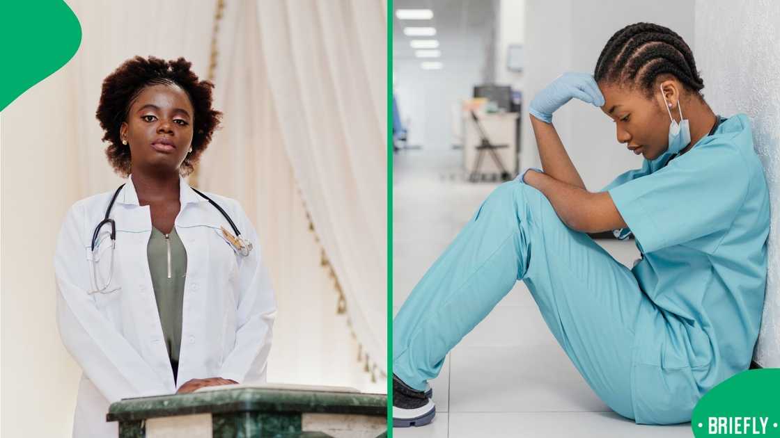 The visual on the right captured an unhappy doctor sitting on the floor