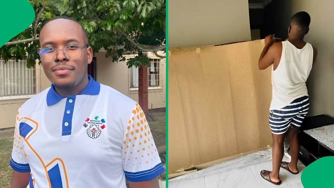 A man bought a beautiful headboard from Takealot. A man bought a beautiful headboard from Takealot.