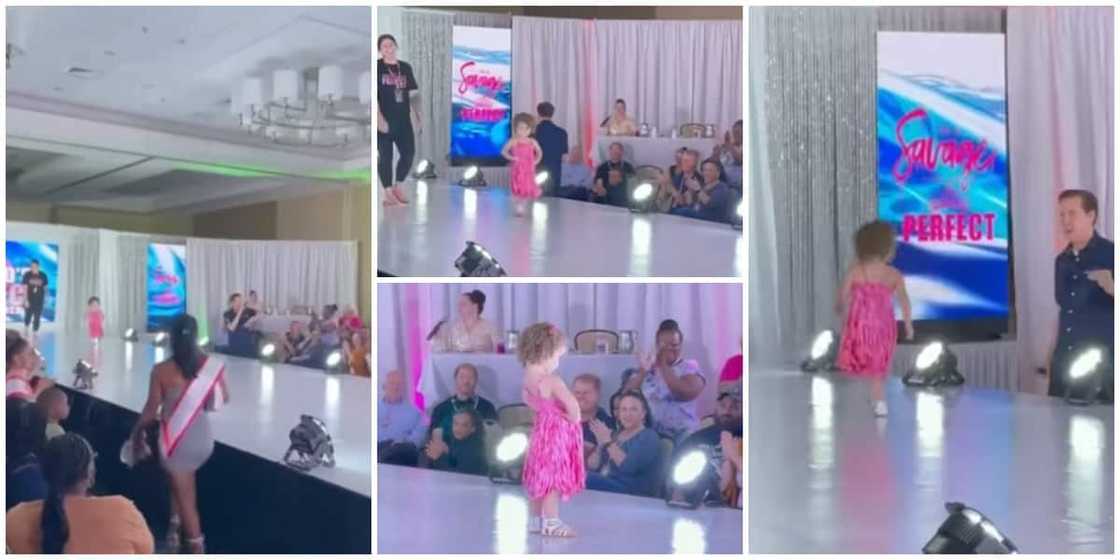 Nigerians react as little girl appears on fashion runway at event, walks and poses like a model in viral video Nigerians react as little girl appears on fashion runway at event, walks and poses like a model in viral video
