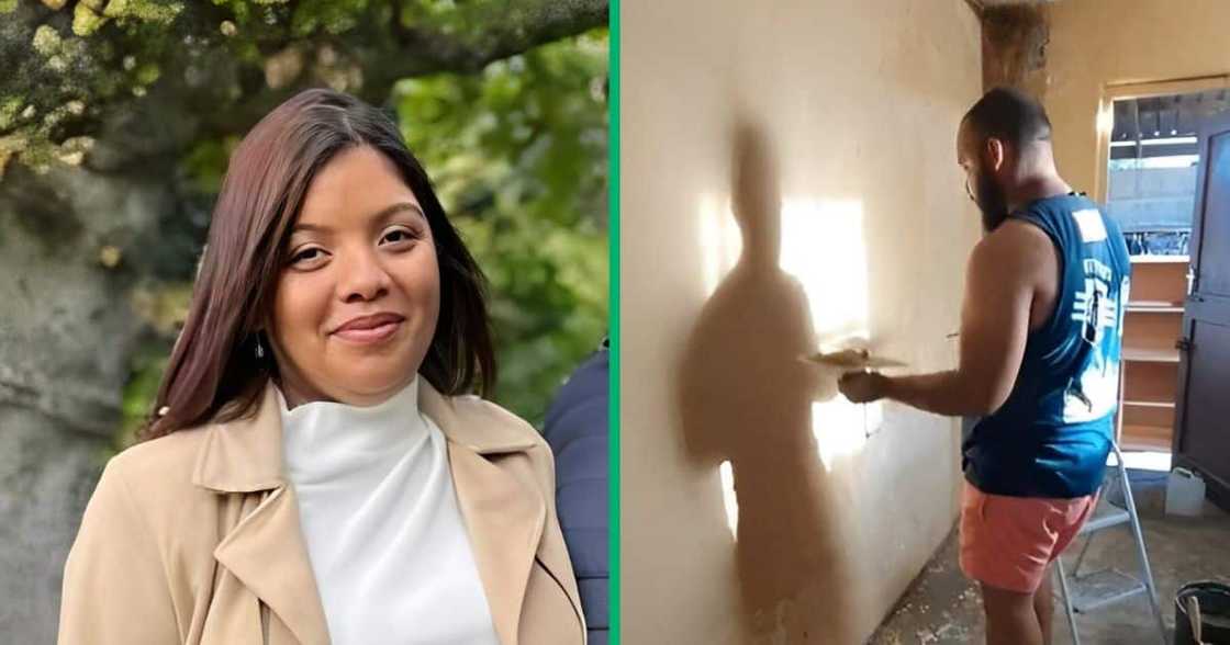 A woman and her husband renovate their home. A woman and her husband renovate their home.