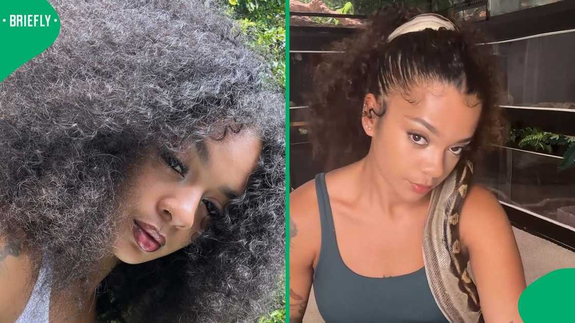 A woman showcased how her snake curled around her hair and body in a video.