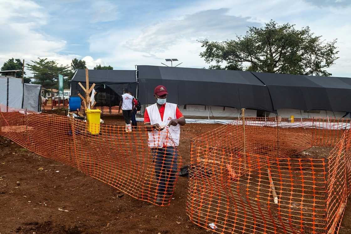 Members of Doctors Without Borders set up an Ebola treatment isolation unit at the Mubende regional hospital in Uganda amid an outbreak of of the deadly disease Members of Doctors Without Borders set up an Ebola treatment isolation unit at the Mubende regional hospital in Uganda amid an outbreak of of the deadly disease
