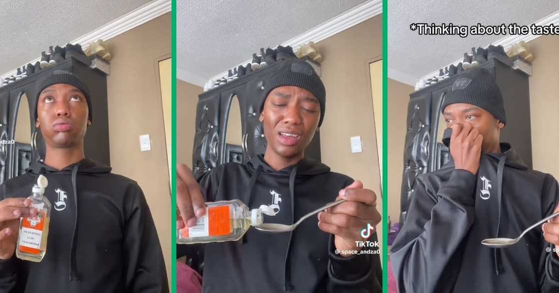 A video of man drinking castor oil A video of man drinking castor oil