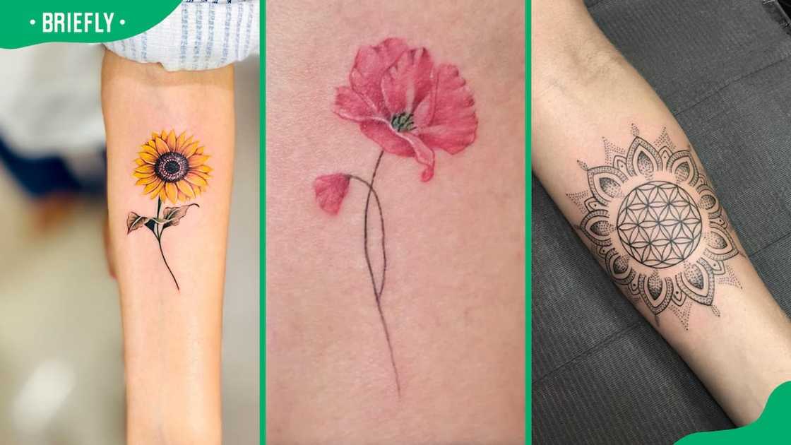 Sunflower (L), poppy flower (C) and flower of life tattoo (R) Sunflower (L), poppy flower (C) and flower of life tattoo (R)