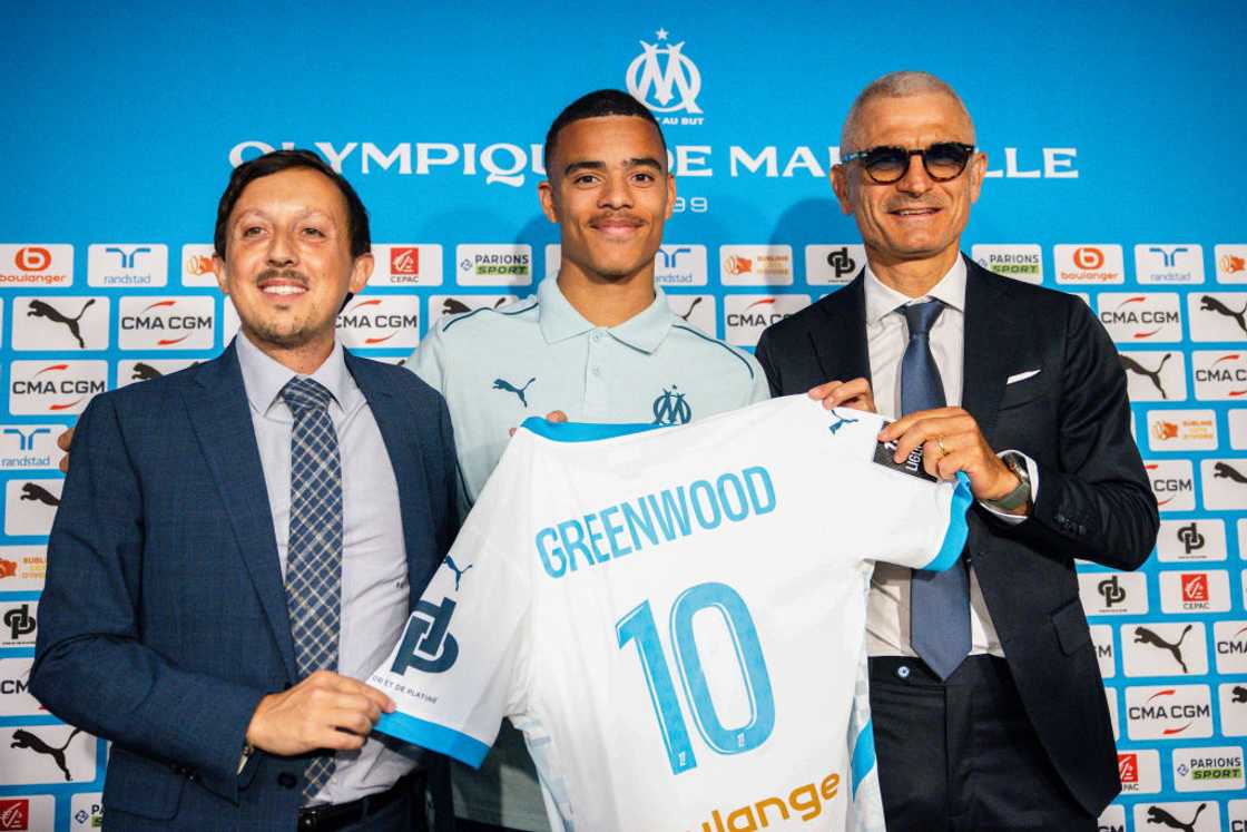 Mason Greenwood during his presentation as a Marseille player.