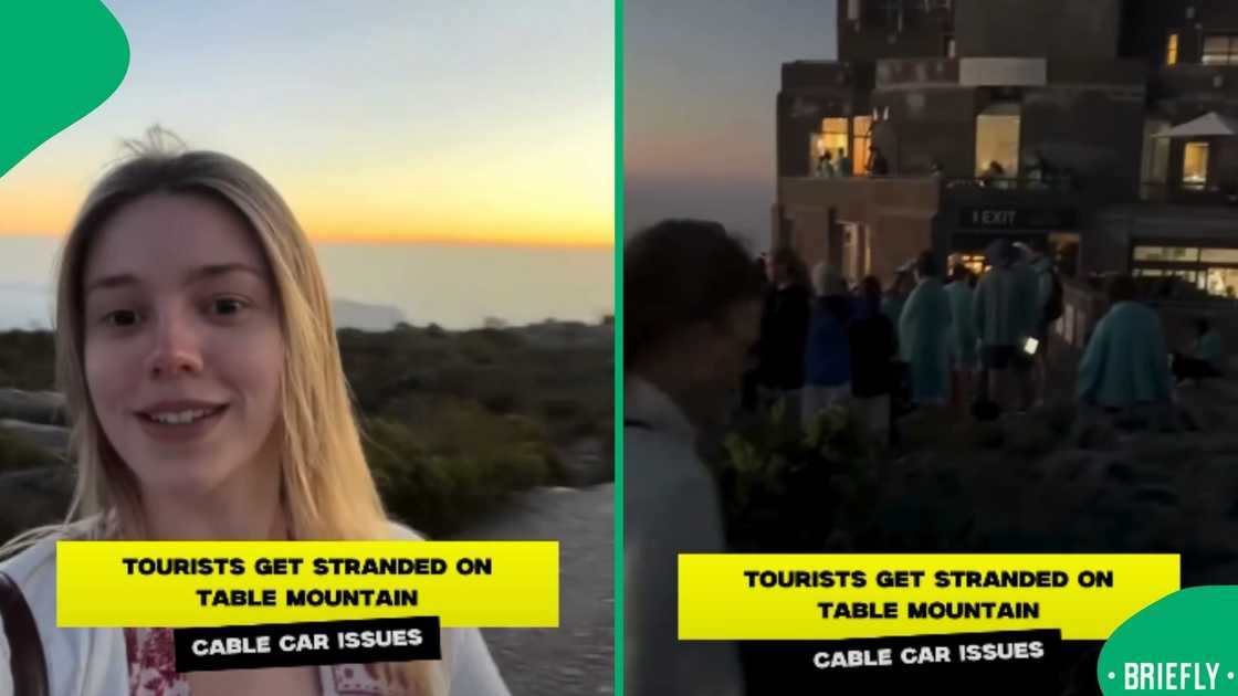On the right showed the evening moment people when tourists were still stuck on Table Mountain