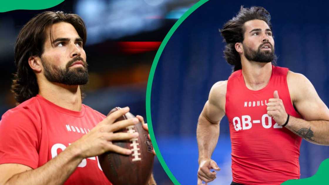 Sam Hartman in a drill during an NFL Combine Sam Hartman in a drill during an NFL Combine