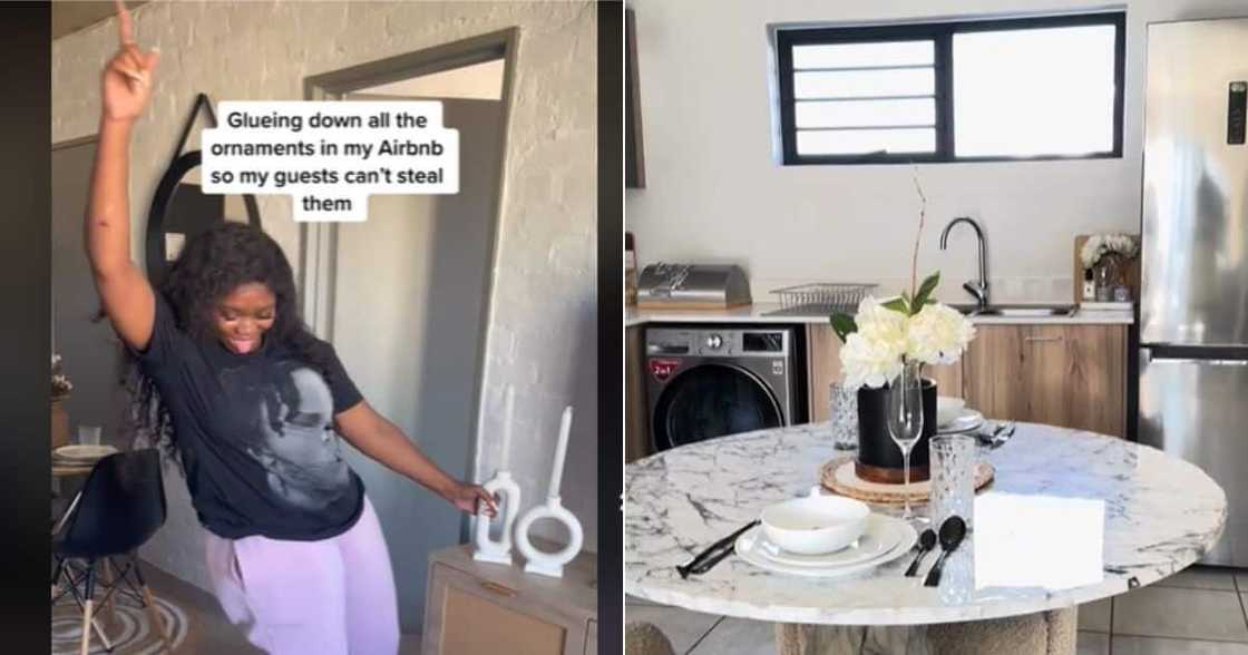 Air Bnb owner in TikTok video glues decor down Air Bnb owner in TikTok video glues decor down