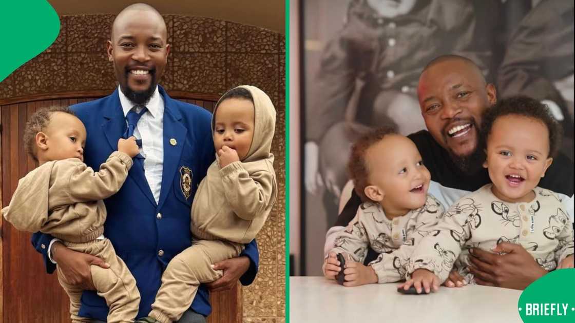 Moshe Ndiki with his twin sons Moshe Ndiki with his twin sons