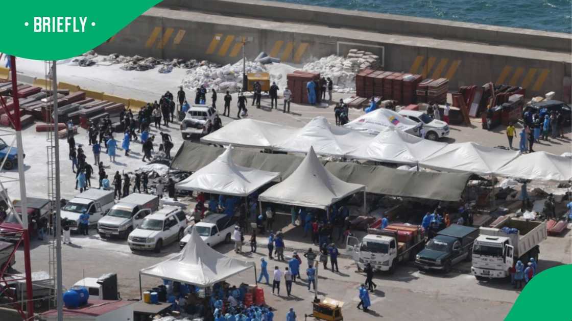 Forensic workers gathered the bodies of earthquake victims at the seaport in La Guaira, Venezuela Forensic workers gathered the bodies of earthquake victims at the seaport in La Guaira, Venezuela