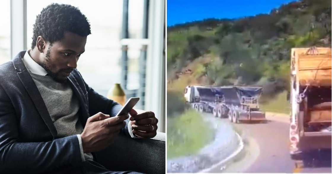 Shocked man and truck driving off of a cliff Shocked man and truck driving off of a cliff