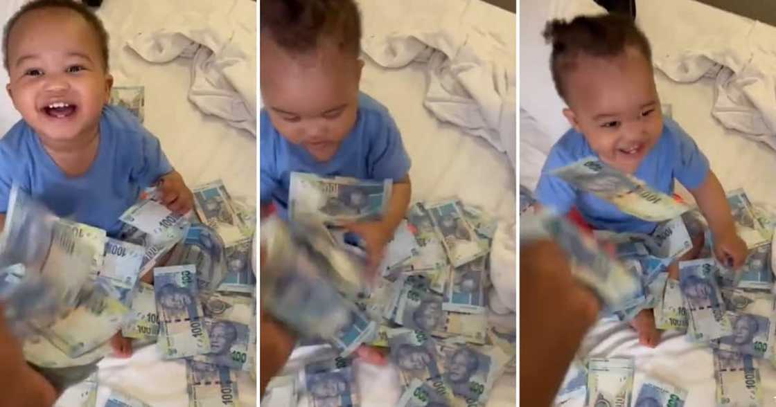 One father stopped his baby from crying with R100 banknotes One father stopped his baby from crying with R100 banknotes