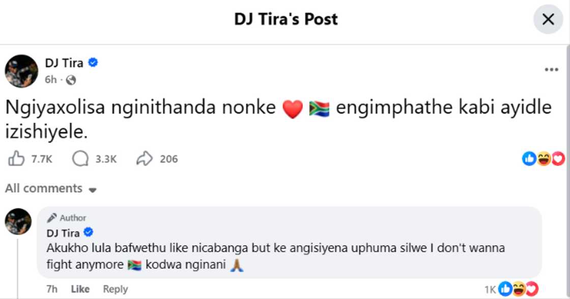 DJ Tira apologises.