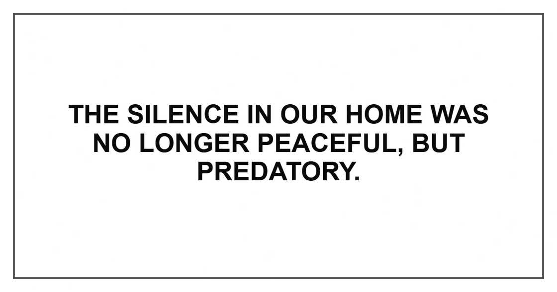 The silence in our home was no longer peaceful, but predatory. The silence in our home was no longer peaceful, but predatory.